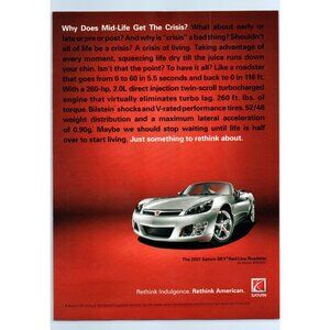 2007 Saturn Sky Red Line Roadster Convertible Vintage Print Ad Man Cave Wall Art